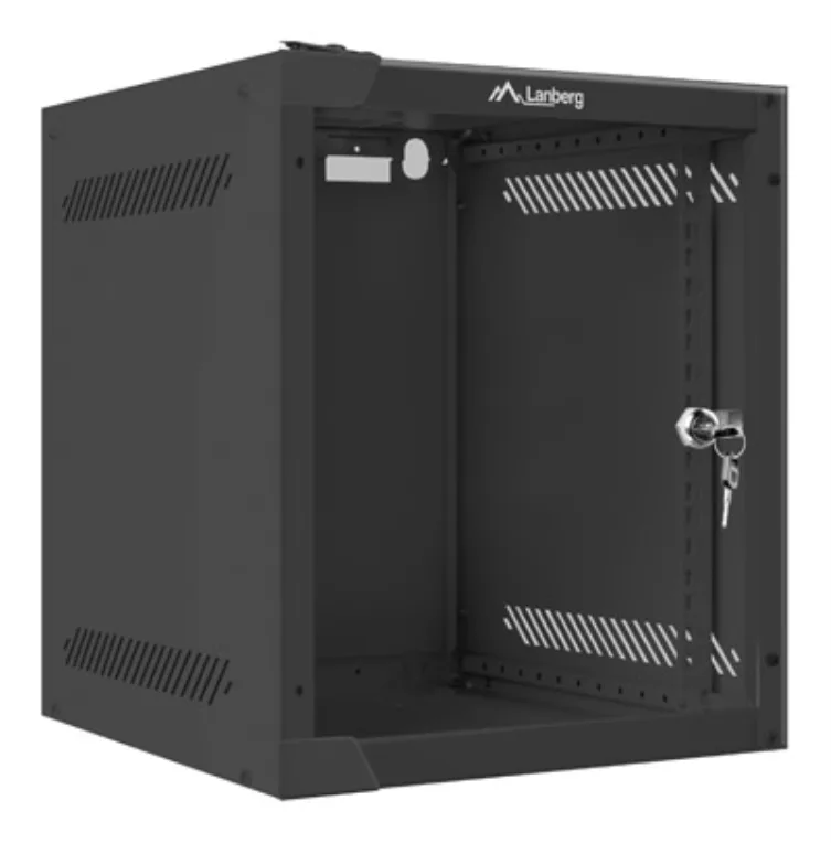 Armario lanberg mural rack 10 pulgadas 6u - 280x310 flat pack negro puerta cristal