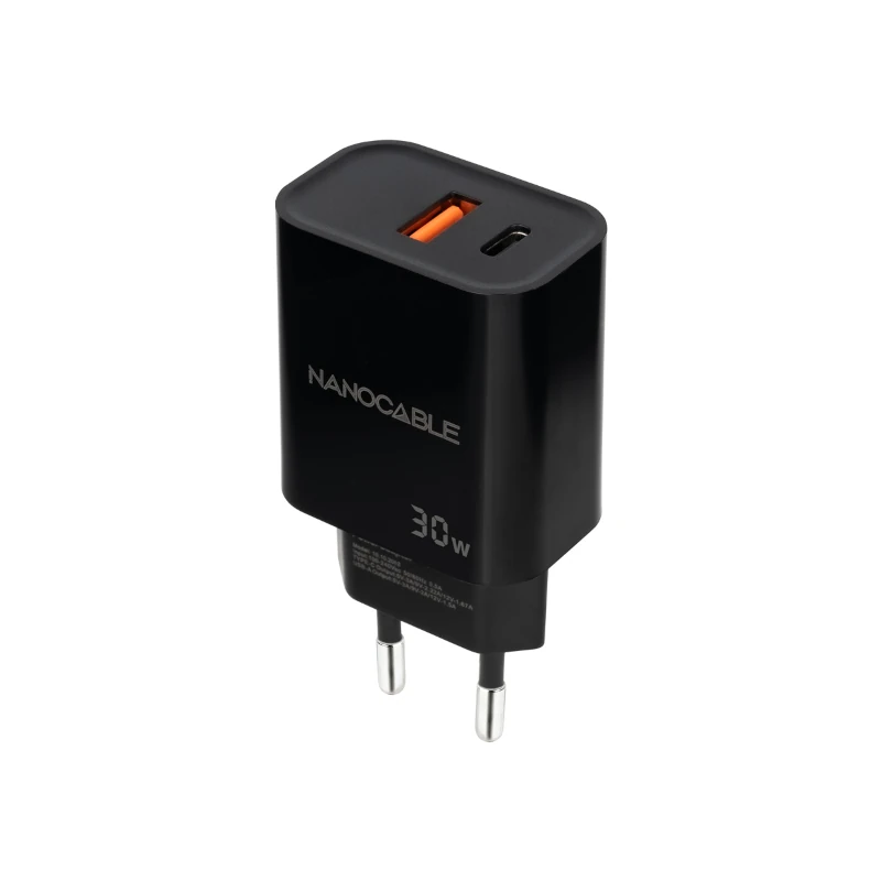 Nanocable Cargador USB-C-PD+USB-A-QC 30W Negro