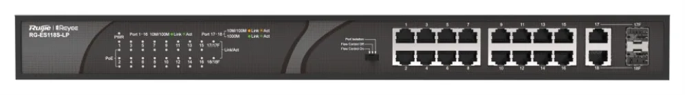 Ruijie Networks RG-ES118S-LP switch No administrado Fast Ethernet (10/100) Energía sobre Ethernet (PoE) Negro