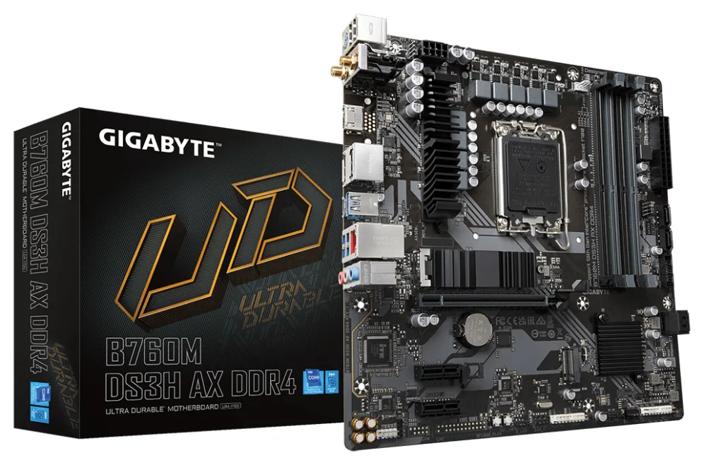 GIGABYTE B760M DS3H AX DDR4 Placa base - Soporta CPUs Intel Core de 14ª generación, VRM digital de 6+2+1 fases, hasta 5333MHz DDR4 (OC), 2xPCIe 4.0 M.2, Wi-Fi 6E, LAN de 2.5GbE, USB 3.2 Gen2