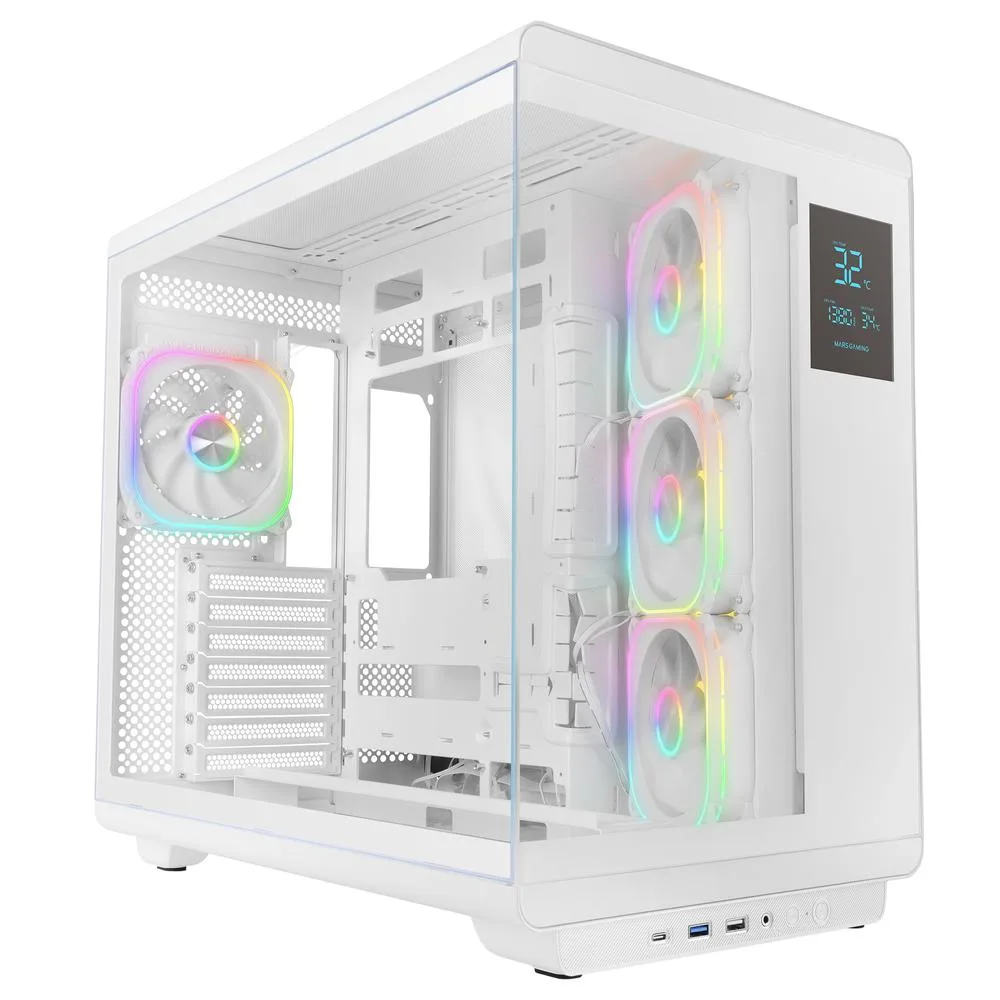 Caja ordenador mars gaming mc - revpro atx argb lcd 4.3 pulgadas cristal templado blanca