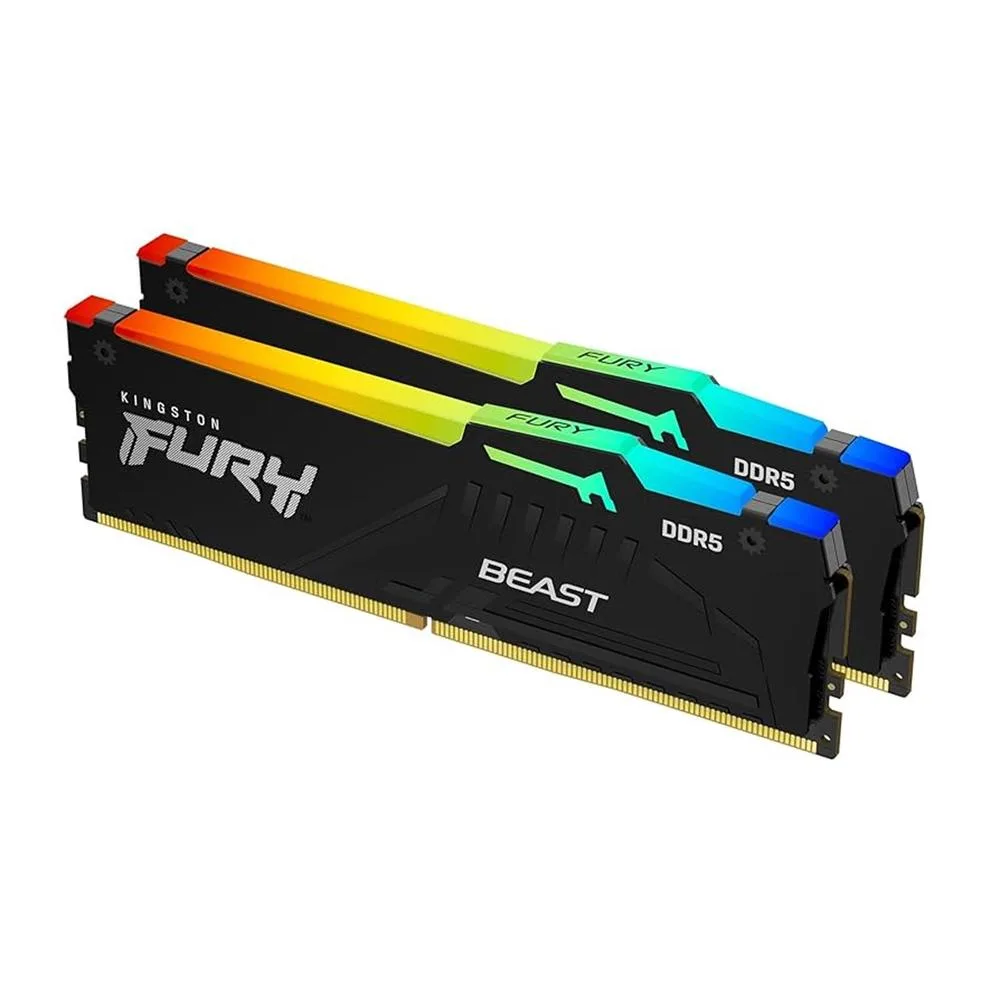 Memoria ram ddr5 64gb 2 x 32gb kingston - 6400 mhz - pc5 - 51200 - fury beast rgb - cl32 - 1.4v