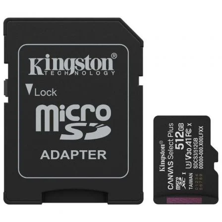 Tarjeta memoria micro secure digital sdxc 512gb kingston canvas select plus clase 10 uhs - 1 + adaptador sd