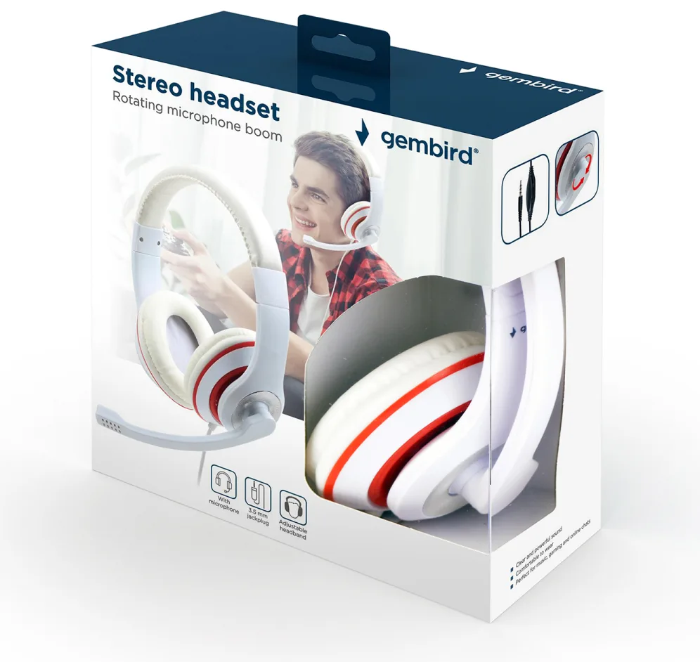 Gembird MHS-03-WTRD auricular y casco Auriculares Alámbrico Diadema Llamadas/Música Rojo, Blanco
