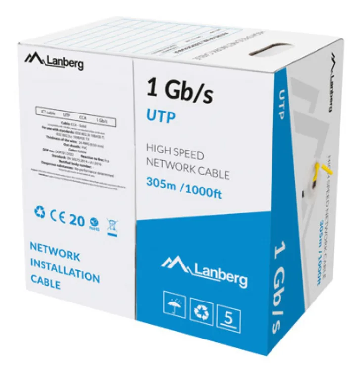 Bobina 1gb - s lanberg u - utp rj45 solido cca awg23 305m amarillo