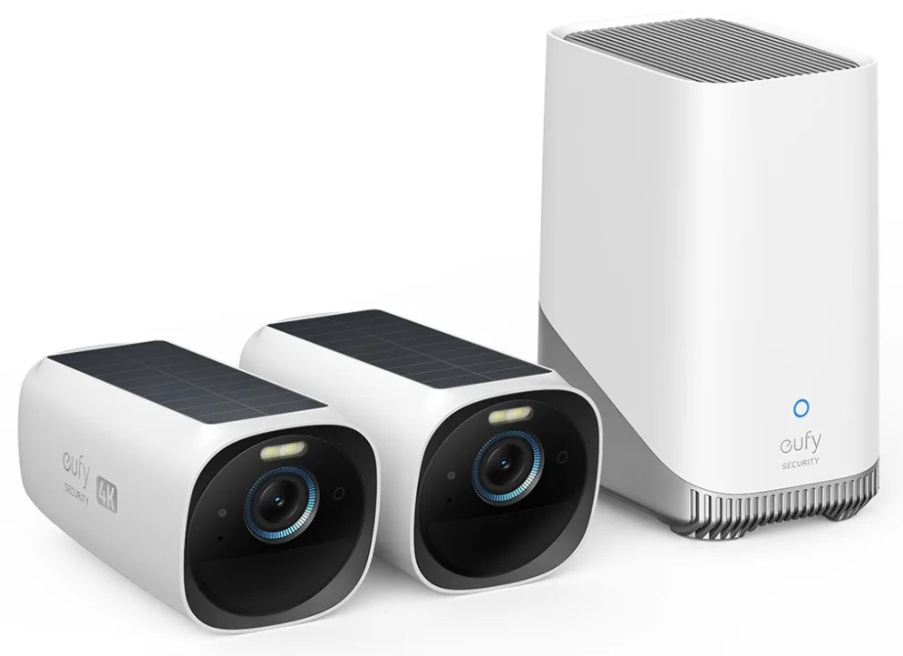 Eufy Kit de 2 cámaras eufyCam 3 de Security, cámara de seguridad 4K con panel solar integrado, IA de reconocimiento facial, cámara de seguridad con almacenamiento local ampliable, cámara exterior con energía constante, foco y visión nocturna en color, sin tasas mensuales