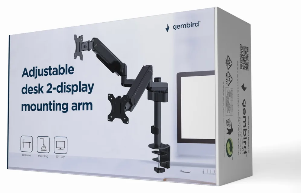 Gembird MA-DA2P-01 soporte para monitor 81,3 cm (32") Escritorio Negro