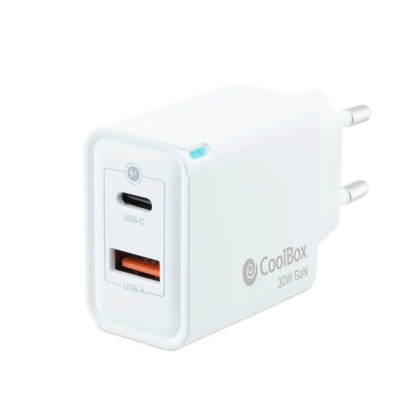 Coolbox Cargador Gan 30W USB-C-USB-A PARED