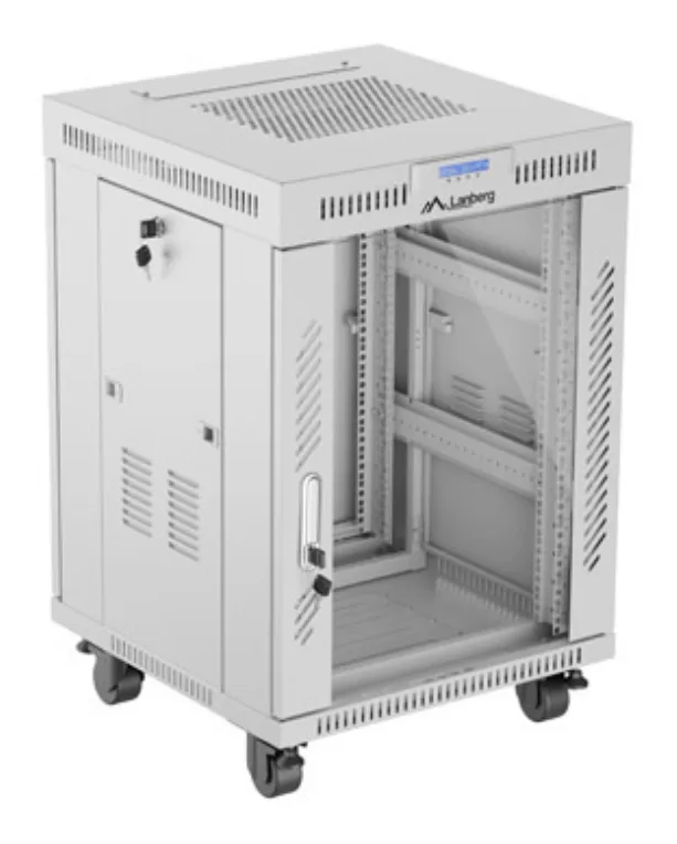 Armario lanberg rack 19 pulgadas 15u - 600x600 flat pack gris puerta de cristal con lcd