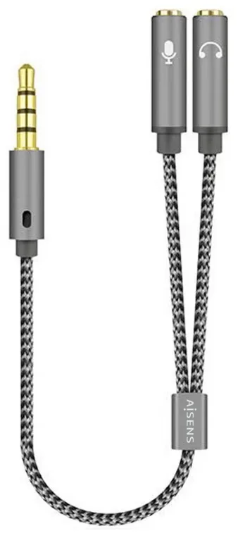 Cable Estéreo Aisens A128-0415/ Jack 3.5 Macho - 2x Jack 3.5 Hembra/ 25cm/ Gris