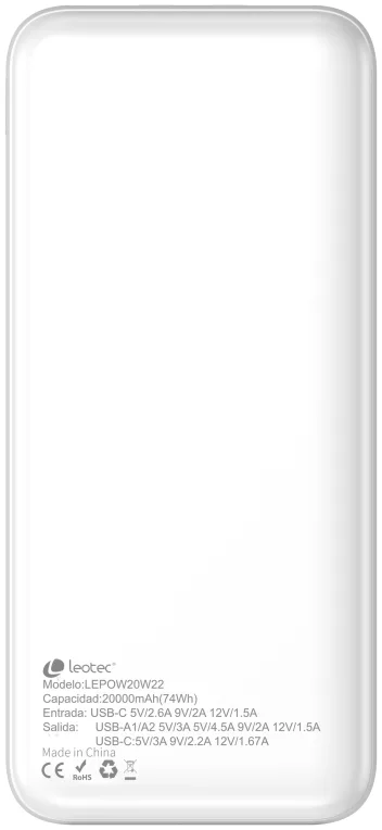 Powerbank leotec pd20w 20000mah blanco