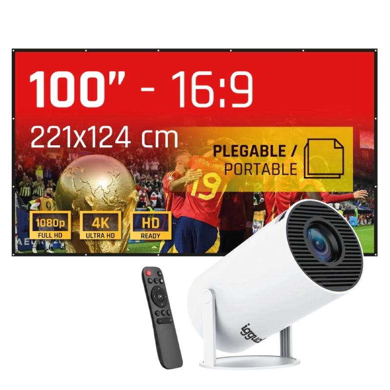 iggual Pack mini proyector + lona 100" plegable