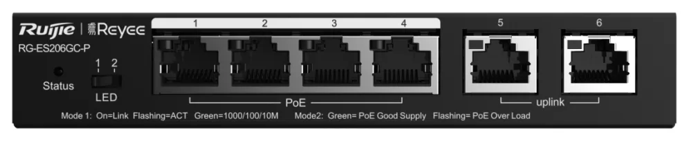 Ruijie Networks RG-ES206GC-P switch Gigabit Ethernet (10/100/1000) Energía sobre Ethernet (PoE) Negro