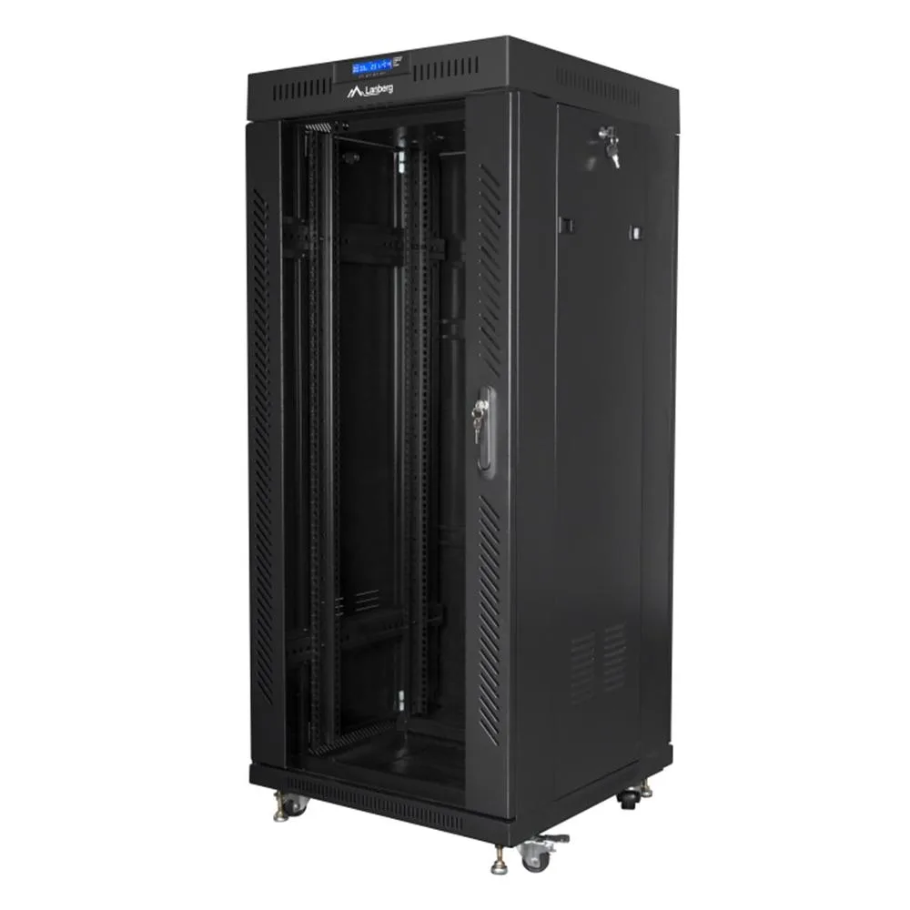 Lanberg free standing rack 19inch cabinet 27U 600x600 glass door LCD flat pack black Rack o bastidor independiente
