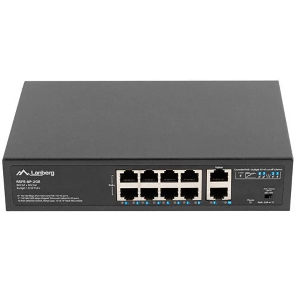 Lanberg RSFE-8P-2GE-120 switch No administrado Gigabit Ethernet (10/100/1000) Energía sobre Ethernet (PoE) 1U Negro