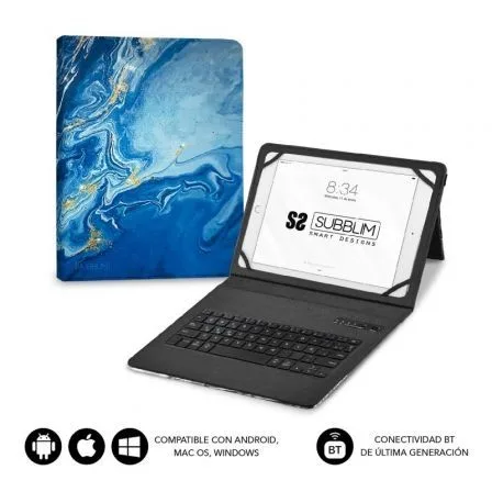 Funda + teclado subblim para tablet 11 pulgadas trendy marmol azul