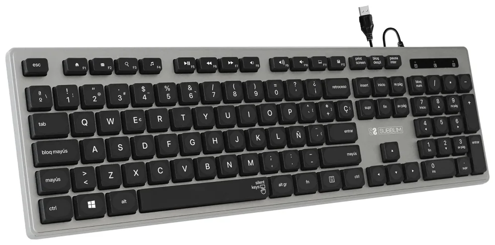 SUBBLIM Teclado Ergonómico con cable USB Plano Silencioso Gris/Negro Ergo
