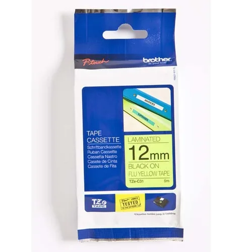 BROTHER Cinta laminada Amarillo fluorescente / negro 12mm