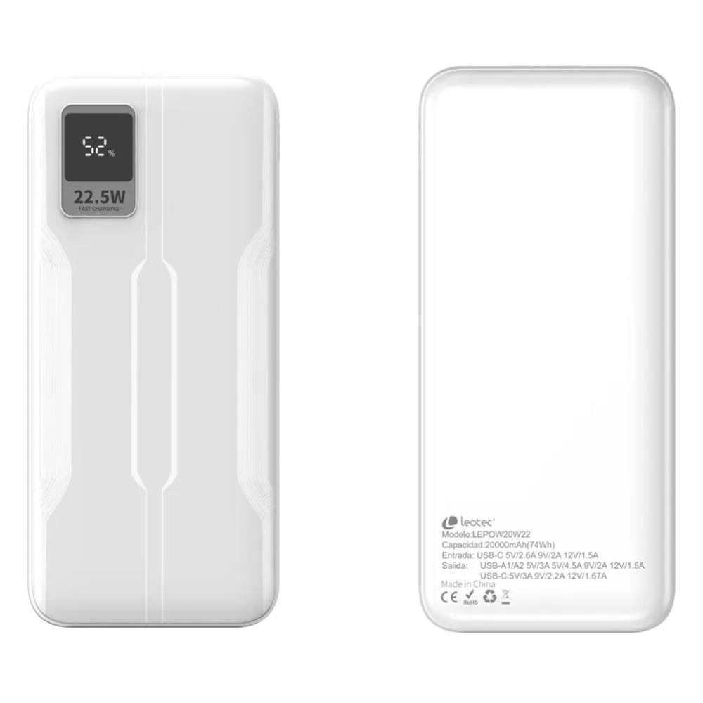 Leotec LEPOW20W22W batería externa Polímero de litio 20000 mAh Blanco