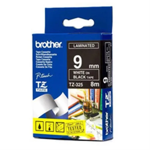 Cinta laminada brother tze325 9mm x 8m negro - blanco