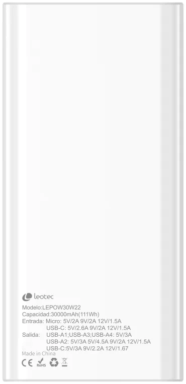 Powerbank leotec 30000mah blanco
