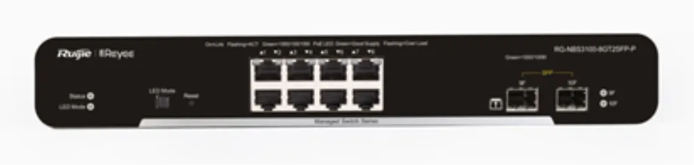 Ruijie Networks RG-NBS3100-8GT2SFP-P switch Gestionado L2 Gigabit Ethernet (10/100/1000) Energía sobre Ethernet (PoE) Negro