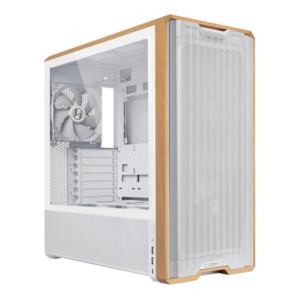 Caja ordenador gaming lian li lancool 217 atx cristal templado madera blanca
