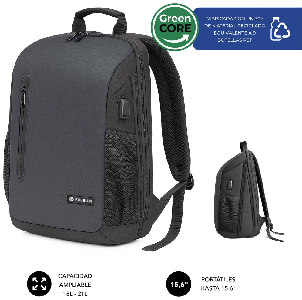 SUBBLIM Nomad Xpand Air Padding mochila City backpack Negro Poliéster reciclado