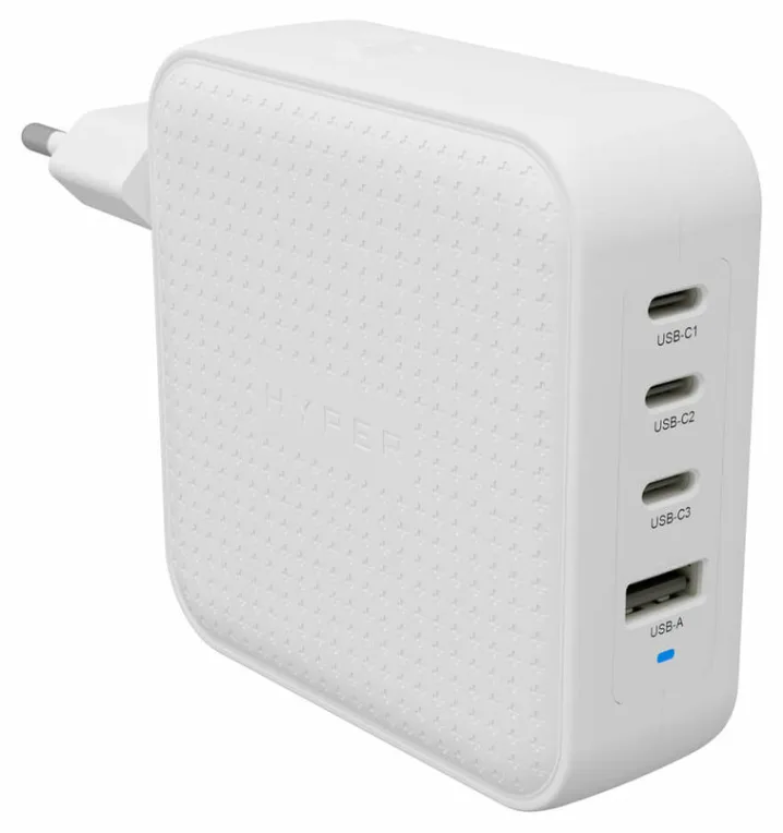Cargador de pared hyper travel charger 100w 3x usb tipo c 1x usb tipo a blanco