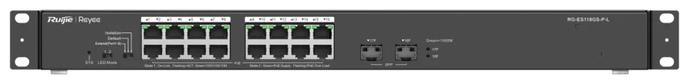 Ruijie Networks RG-ES118GS-P-L switch No administrado L2 Gigabit Ethernet (10/100/1000) Energía sobre Ethernet (PoE) Negro