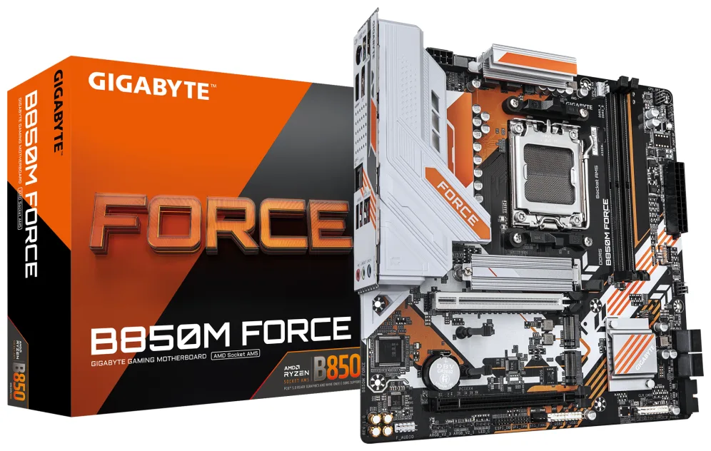 GIGABYTE B850M FORCE Placa Base – Compatible con procesadores AMD Ryzen serie 9000, VRM digital de 8+2+2 fases, hasta 9600 MHz DDR5 (OC), 1 x M.2 PCIe 5.0 + 2 x M.2 PCIe 4.0, LAN 2.5 GbE, USB 3.2 Gen 2