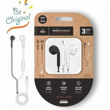 Auriculares Intrauditivos Tech One Tech earTECH B&W Be Original TEC1011/ con Micrófono/ Mini Jack 3.5/ Blanco y Negro