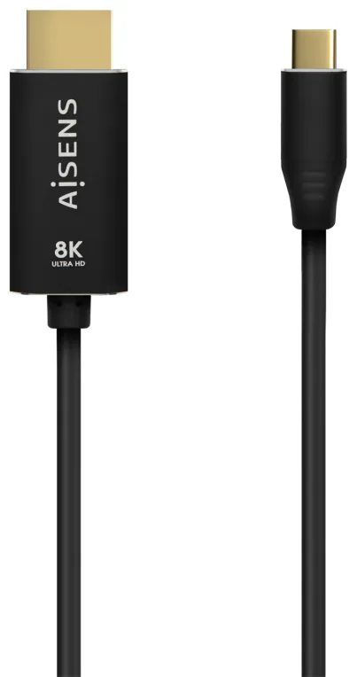 Cable Conversor Aisens A109-0711/ USB Tipo-C Macho - HDMI 8K Macho/ Hasta 27W/ 6000Mbps/ 1m/ Negro