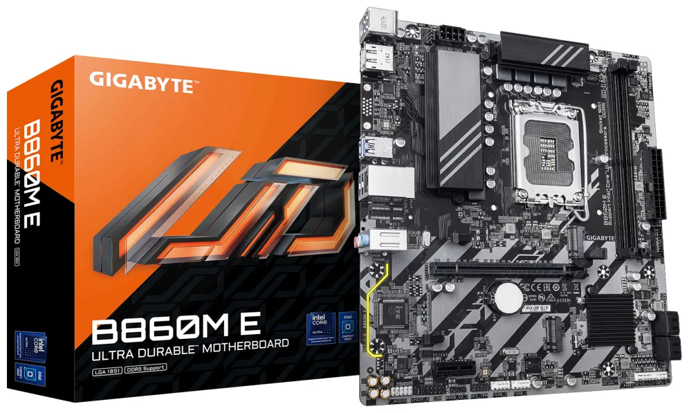 GIGABYTE B860M E Placa Base - Procesadores Intel Core Ultra Series, VRM de 4+1+2 fases, hasta 8800MHz DDR5 (O.C), 2xPCIe 4.0 M.2, LAN 1GbE, USB 3.2 Gen 1