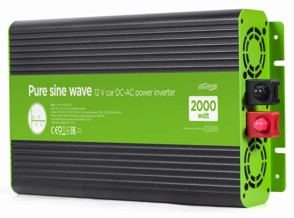 EnerGenie EG-PWC-PS2000-01 adaptador e inversor de corriente Auto 2000 W Negro, Verde