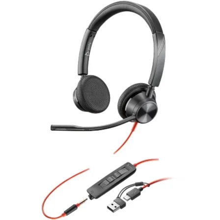 Auriculares Poly Blackwire 3325 + Adaptador USB-C/A/ con Micrófono/ Jack 3.5mm/ Negro