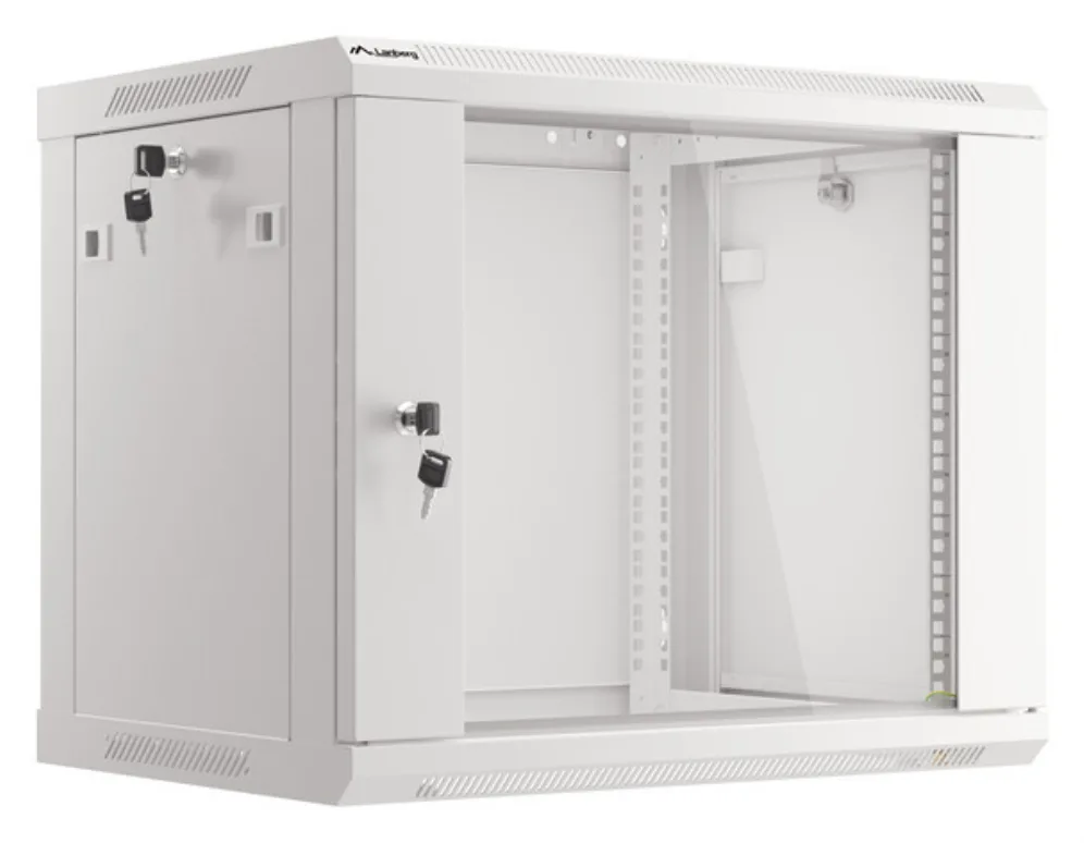 Armario lanberg mural rack 19 pulgadas 9u - 600x450 flat pack v2 puerta cristal gris