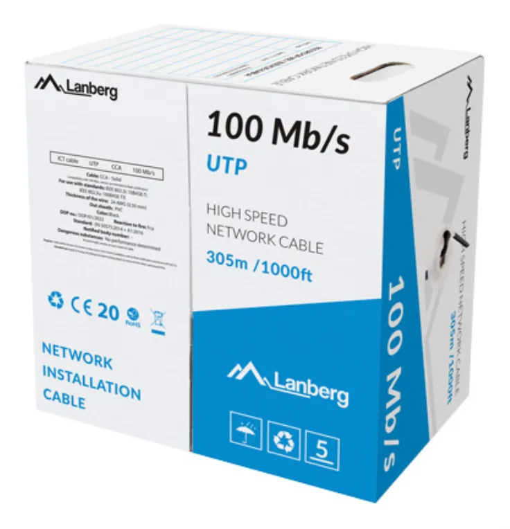 Bobina 100mb - s lanberg utp 305m solid cca negro