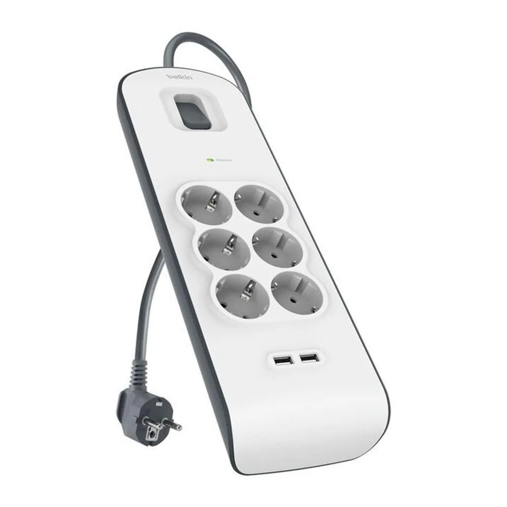 Regleta alimentacion belkin bsv604vf2m - v2 proteccin contra sobret 6 tomas + 2 usb - a 2.4 boton