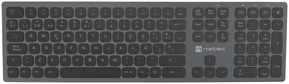 NATEC NKL-1830 teclado Universal RF Wireless + Bluetooth QWERTY Español Negro, Gris