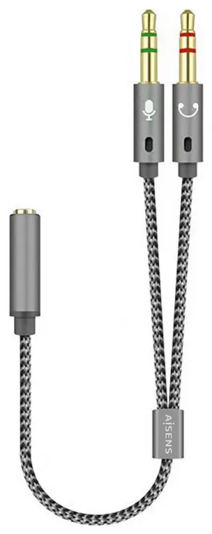 Cable Estéreo Aisens A128-0417/ Jack 3.5 Hembra - 2x Jack 3.5 Macho/ 25cm/ Gris