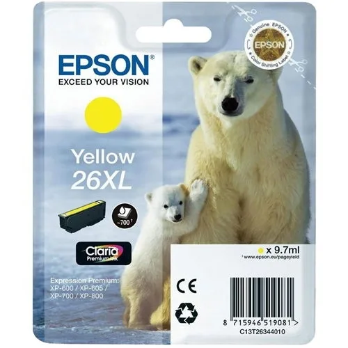 Cartucho tinta epson t263440 amarillo xl xp - 600 - 605 - 700 - 800 - oso polar