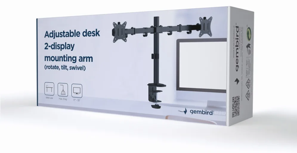 Gembird MA-D2-01 soporte para monitor 81,3 cm (32") Escritorio Negro