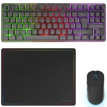 Teclado + raton mars gaming mcpwtkles inalambrico negro + alfombrilla