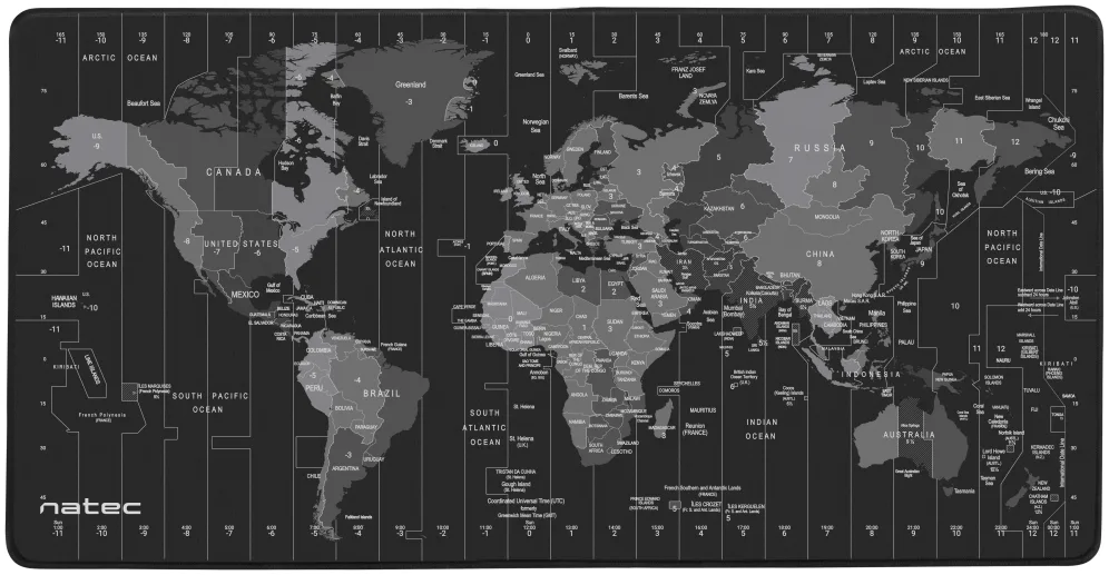 NATEC Time Zone Map Maxi Negro, Gris