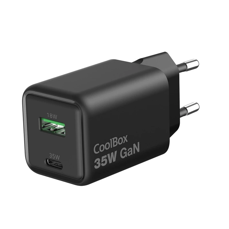 COOLBOX Cargador Gan 35W USB-A-USB-C Pared Negro