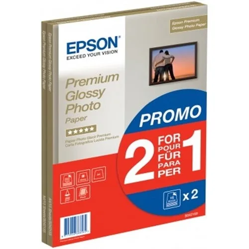 EPSON PAPEL INKJET 2X1 FOTOGRÁFICO GLOSSY PREMIUM A4 255GR 15 HOJAS 2X1