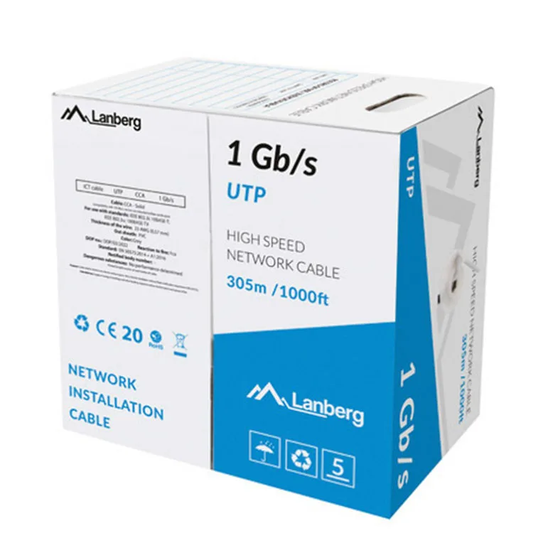 Bobina 1gb - s lanberg utp rj45 solido cca awg24 305m gris