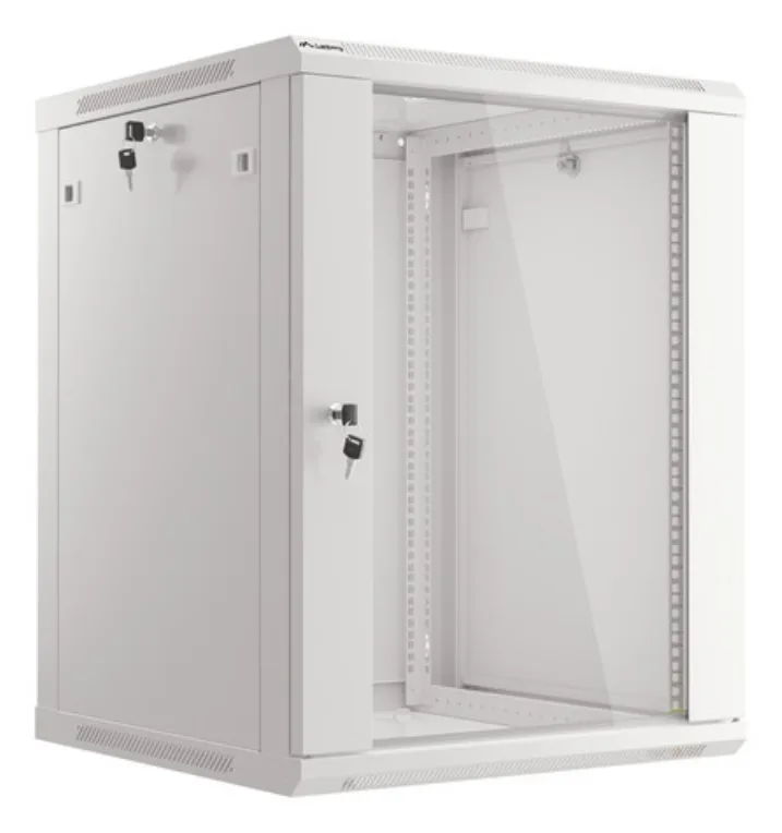 Armario lanberg mural rack 19 pulgadas 15u - 600x600 flat pack gris puerta cristal
