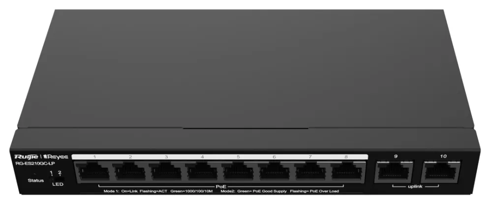 Ruijie Networks RG-ES210GC-LP switch Gestionado L2 Gigabit Ethernet (10/100/1000) Energía sobre Ethernet (PoE) Negro